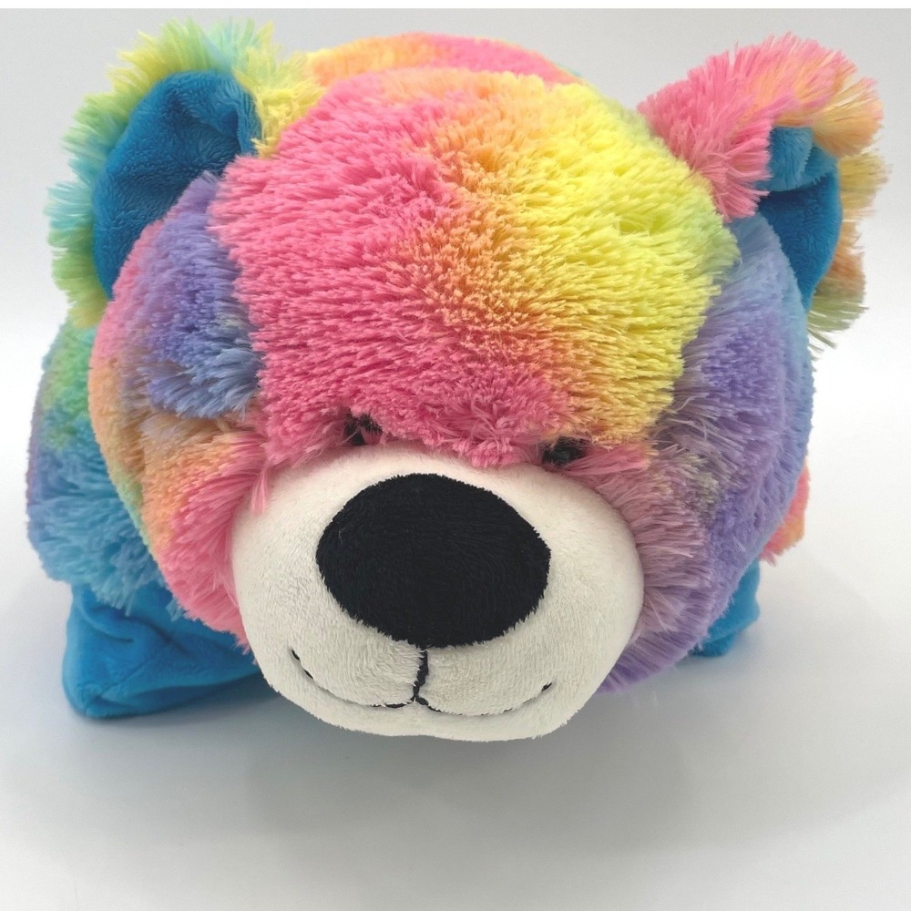 Pillow Pets Rainbow Tie Dye Bear 18" Plush 2012 Retired Colorful Peace Bear Y2K